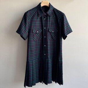 Miu Miu Blue and green checkered mini shirt dress with a collar